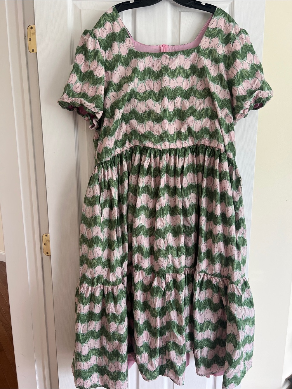 Ivy City Co Pink and Green Floral-Pattern Cotton Dress
